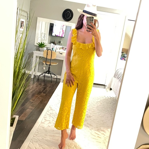 Lovers + Friends Pants - Lovers + Friends yellow lace crop jumpsuit size small
